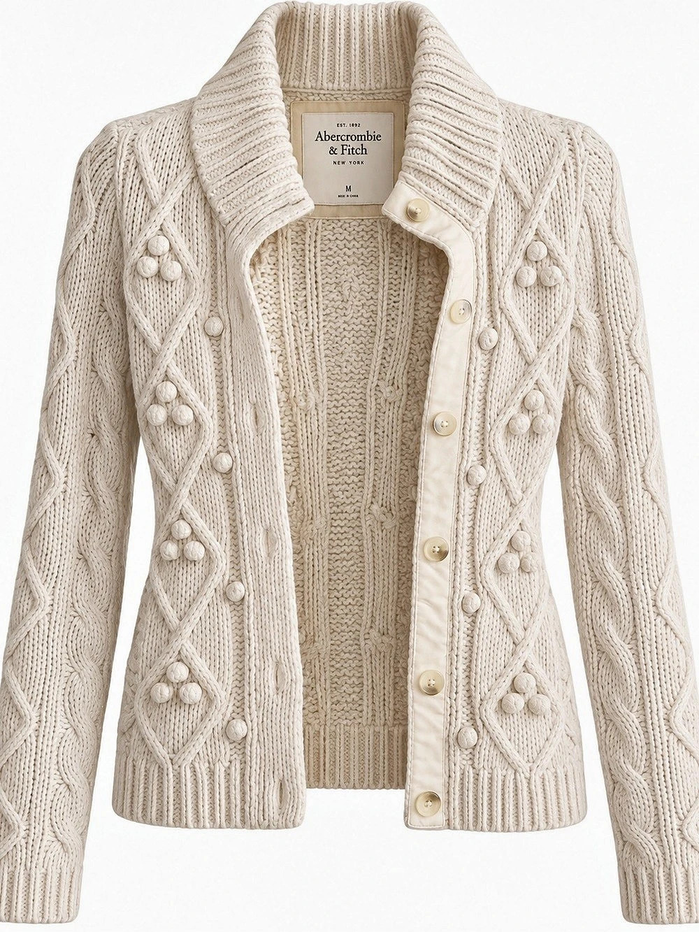 Vintage Abercrombie & Fitch Cable Knit Cardigan Cream Medium